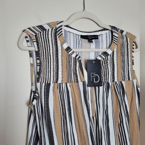 NEW Fred David Striped Sleeveless Top Camisole Front Tie Smocked Casual Large - Picture 6 of 10